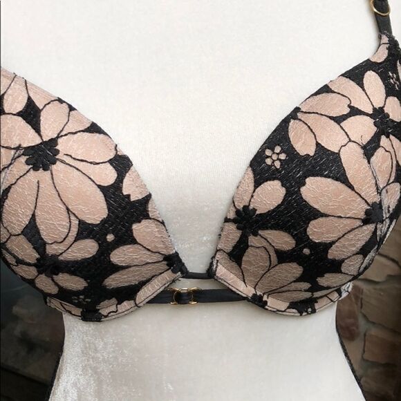 NWOT Victoria’s Secret Black/beige bra push-up bra 34DD - Picture 3 of 7